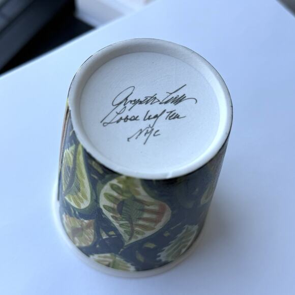 Anthroplogie Gwyneth Leech Coffee Cup Mug NYC Loose Leaf Tea Leaves 3 3/4" - Picture 6 of 6